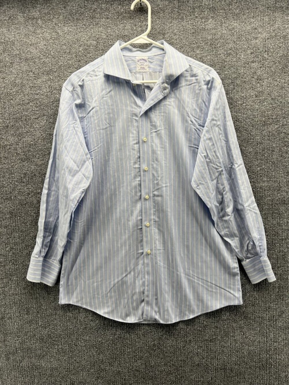 Brooks Brothers Dress Shirt Mens 16 2/3 Blue Stripe Slim Non Iron Long Sleeve